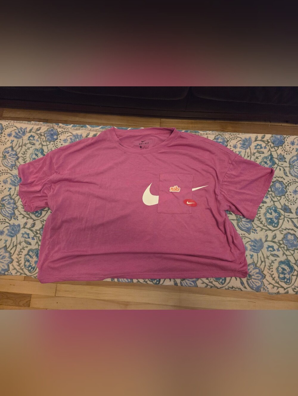 Nike Pink Short-Sleeve Logo Pocket Tee. Crop Top.